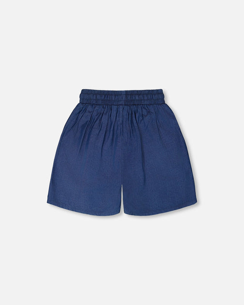 Deux par Deux Elastic Waist Drawstring Blue Chambray Bermudas Bleu US 6 4