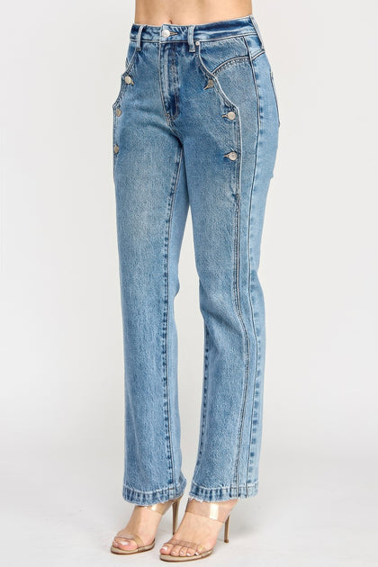 TRUEDAMES High Rise Dad Jean Blue US 12 5