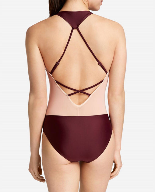 Danskin V-Neck Racerback Mesh Leotard Red XS 3