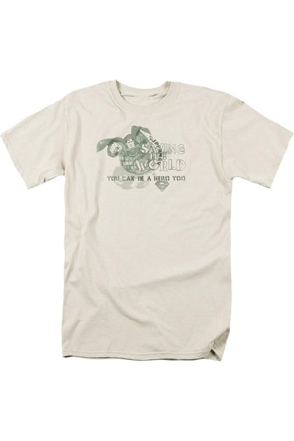 Gildan Superman Saving The World T-Shirt Beige Small 2