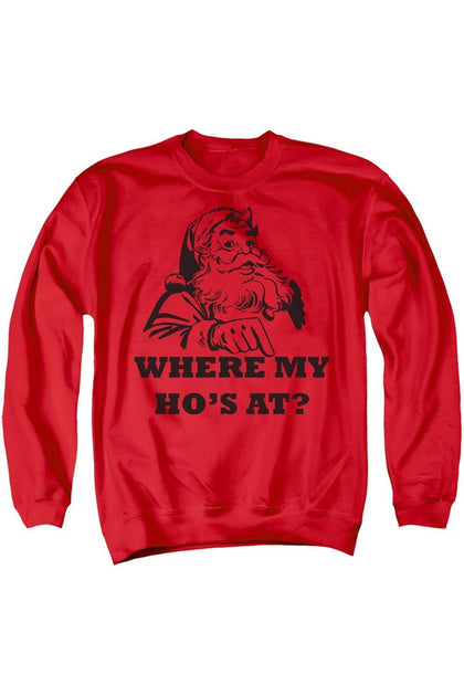 Gildan Santa Where My Ho's at Crewneck Sweatshirt Red Large 2