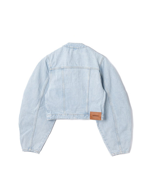 Rotate Cropped Round Sleeve Denim Jacket Blue EU 40 3