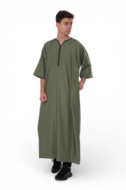 TT-006 Moroccan Gandoura Throbe Olive Green Medium 3