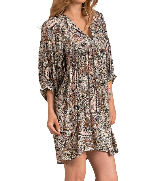 ELAN Paisley V-Neck Dress Multi Small 3