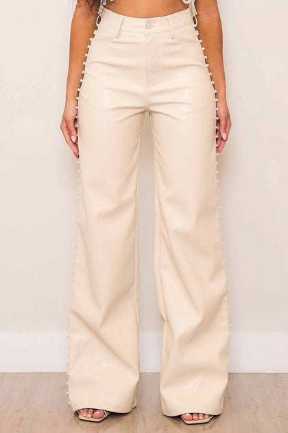 Vibrant M.I.U Pantalon Large avec Perles Beige US 2 2