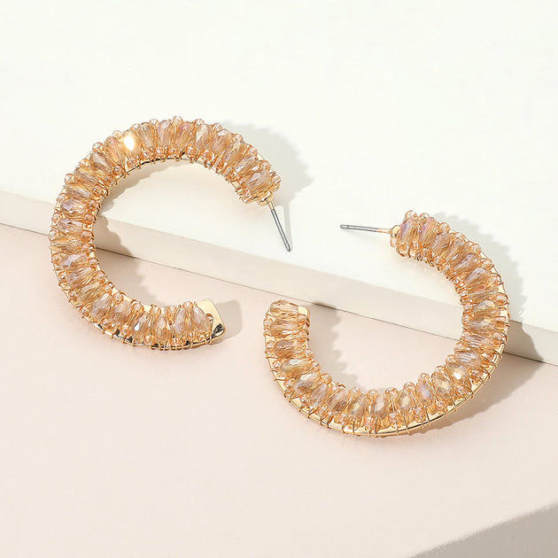 FASHNZFAB Seed Beaded Hoop Earrings Gold 2