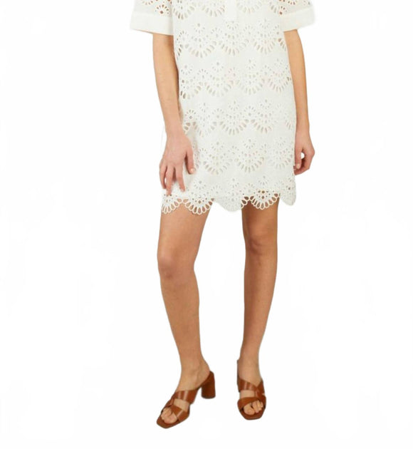 Suncoo Carmen Eyelet Knit Woven Dress White Medium 3