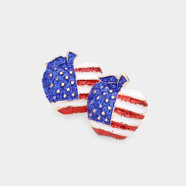 FASHNZFAB American USA Flag Apple Stud Earrings Multicolor 2