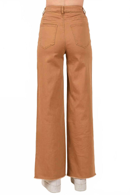 mittoshop Twill High Waisted Button Fly Wide Leg Pants Braun Large 4