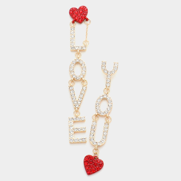 FASHNZFAB Love You Heart Dangle Earrings Red 4