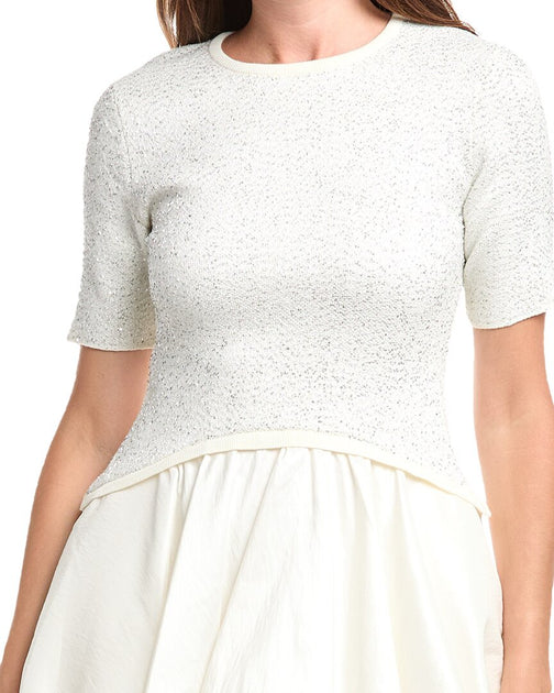 SIMKHAI Kenz Knit Combo Ruffle Mini Dress White Small 4