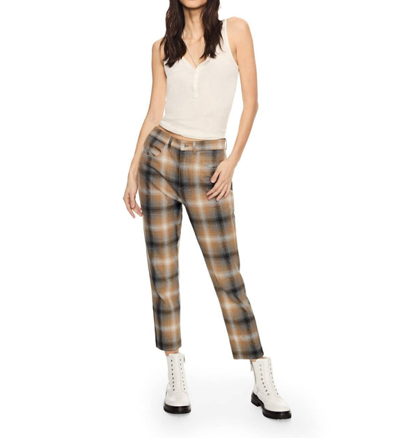 On This Day Linen-Blend Shadow Plaid Tapered Pants Brown 29 4