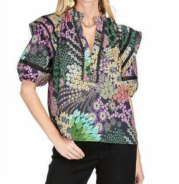 Joy Joy Lace Trim Ruffles Top Multi Medium 2