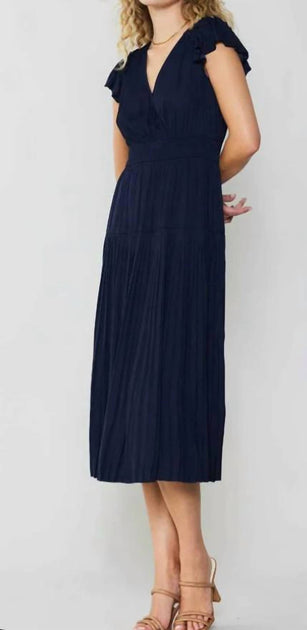 Current Air Sophia Flutter Sleeve Midi Dress Blue XS 2