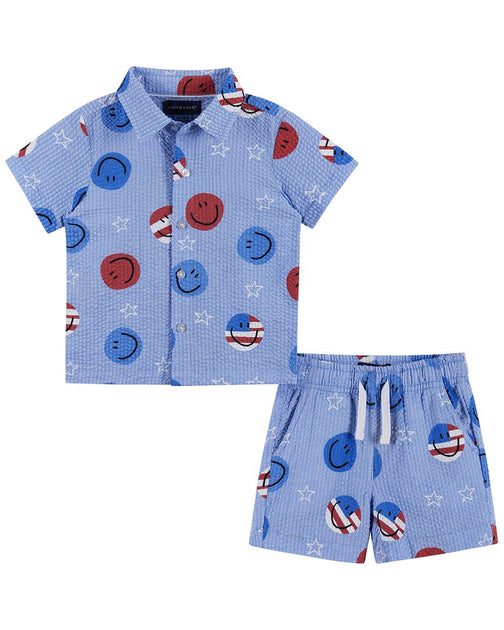 Andy & Evan Seersucker Shirt and Short Set Blue 18-24 Months 2