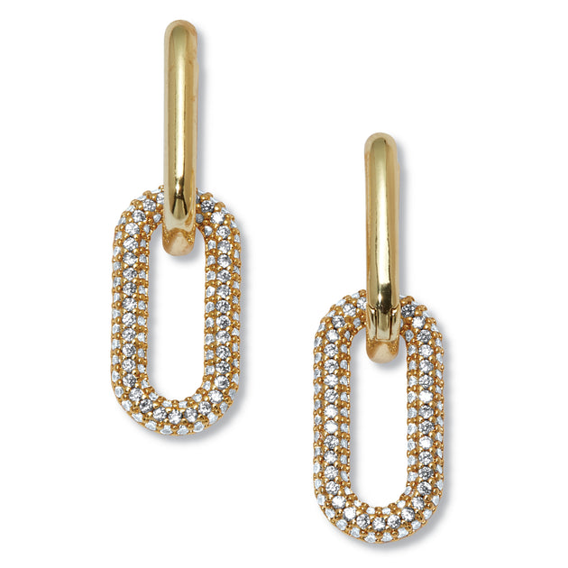 Palm Round Crystal Chain Link Goldtone Drop Earrings White 2