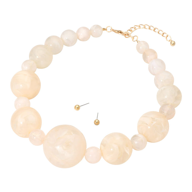 FASHNZFAB Marbled Resin Beaded Necklace Ivory One Size 4