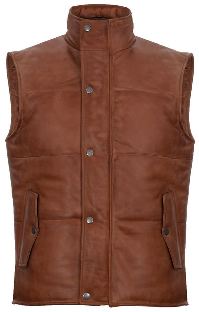 Infinity Men's Puffer Leather Waistcoat Brown Large 2