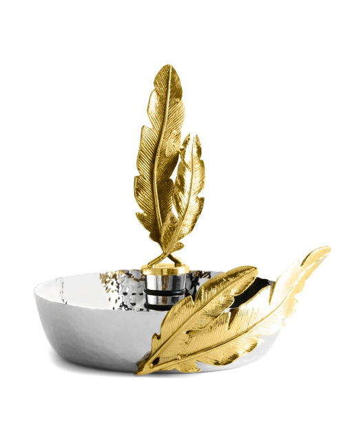 Michael Aram Gold Feather Coaster and Wine Stopper Set 3