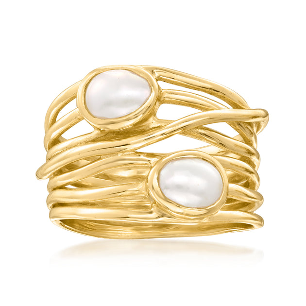 Ross-Simons Semi-Baroque Pearl Multi-Row Ring Silver US 9 2