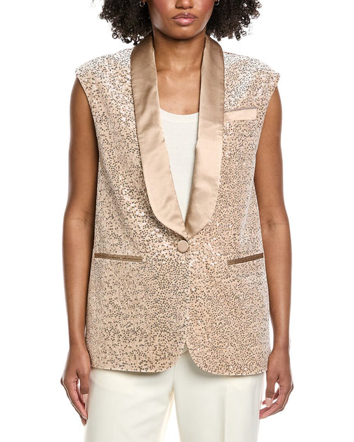 Peserico Velvet Sequin Silk-Blend Waistcoat Beige EU 46 2