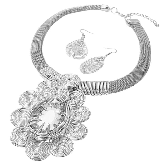 FASHNZFAB Teardrop Statement Necklace Silver One Size 3