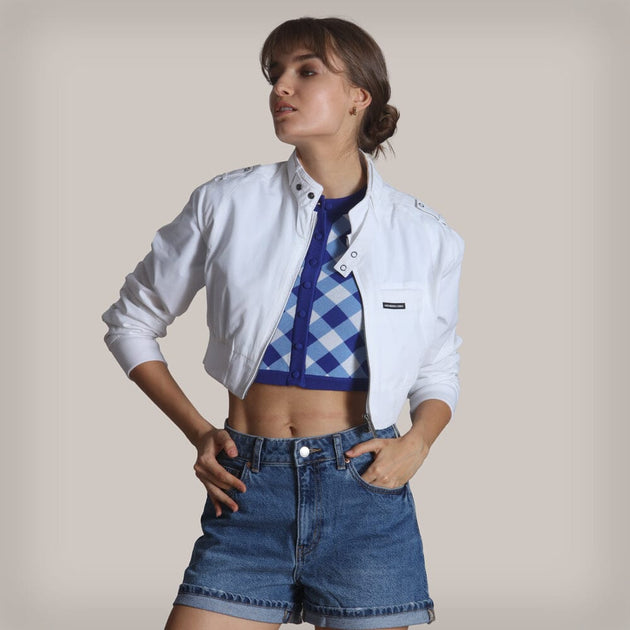 Members Only Women's Cropped Racer Jacket White Medium 2