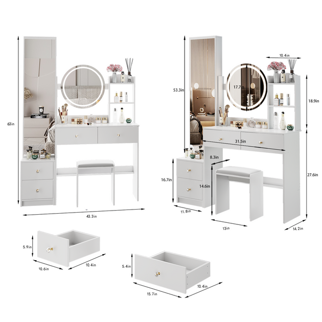 Streamdale LED Mirror Vanity Table Set 3