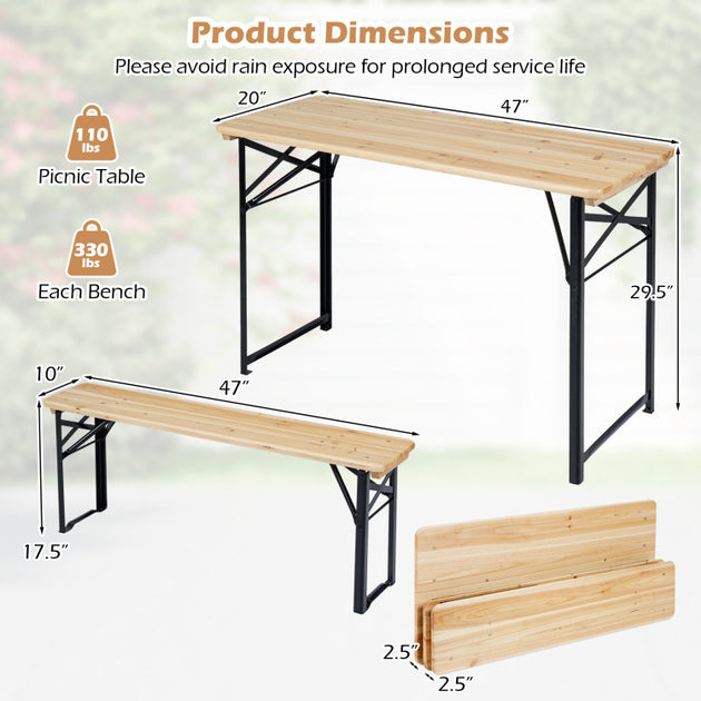 Hivvago Folding Picnic Table with Benches Natural 4