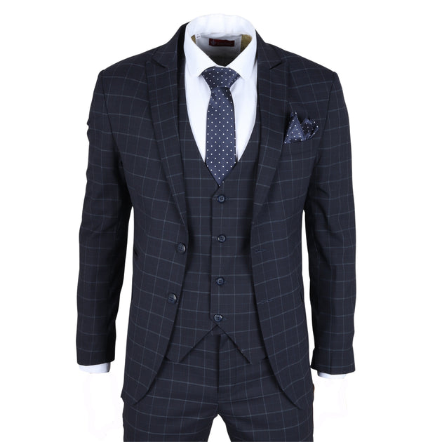 Infinity Men's Checked 3 Piece Suit Navy US 50 Regular 4