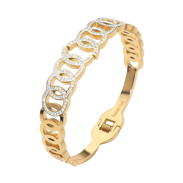 FASHNZFAB Circle Link Hinged Bangle Silver One Size 4