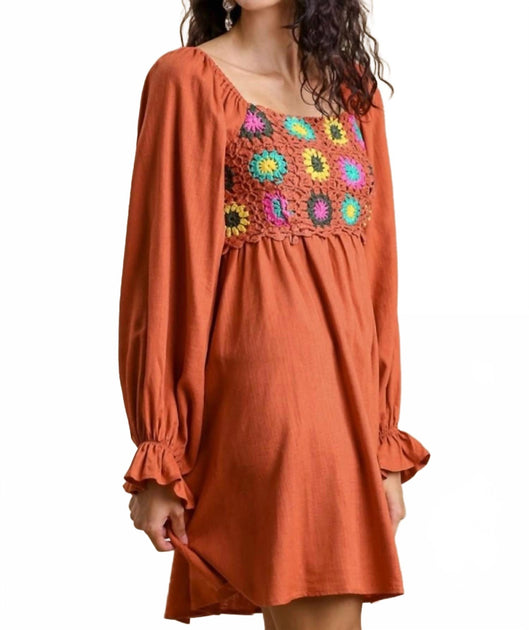 Umgee Ellie Crochet Dress Brown Small 4