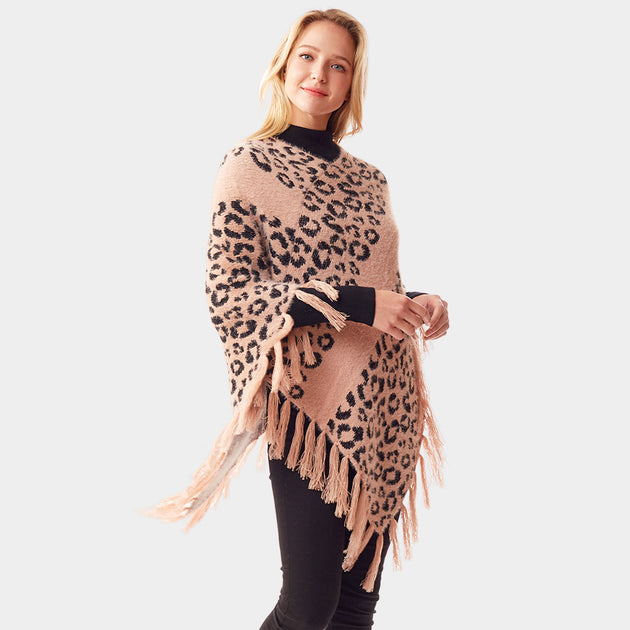 TRUEDAMES Leopard Poncho Beige One Size 5