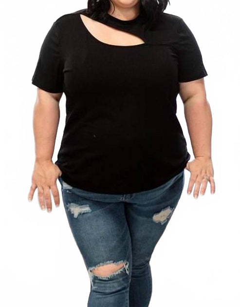 Shirley Stone Front Cutout Top Black 3X 4