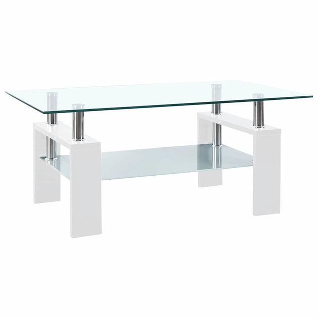 VidaXL Coffee Table White and Transparent Tempered Glass 2