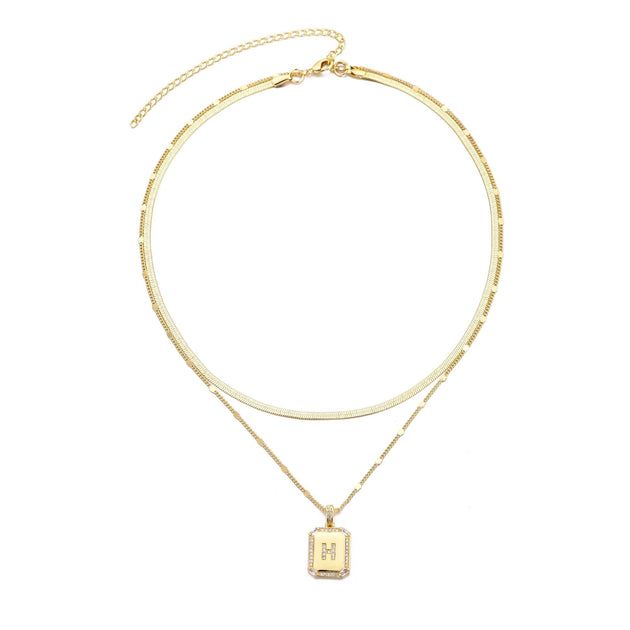 Adornia Tag Pendant Herringbone Chain Necklace Set Gold 4