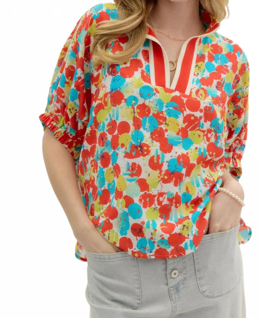 entro Abstract Print Dolman Sleeve Pullover Top Multi Large 2