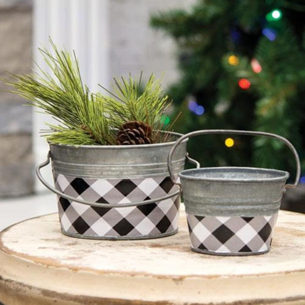 Hivvago Mini Oval Pail Black White Buffalo Check 2