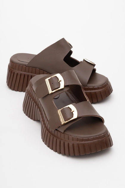Forever & Always Shoes Joanes Leather Two-Strap Platform Sandal Multi US 8 3