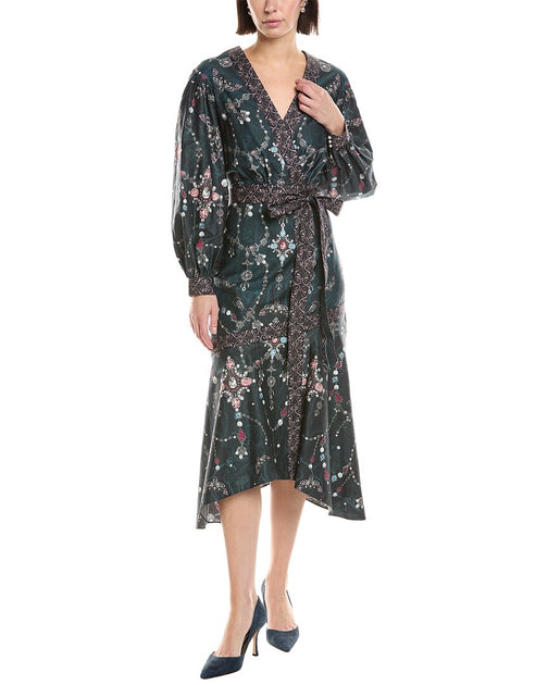 Marchesa Notte Printed V-Neck Midi Dress Multi US 8 2