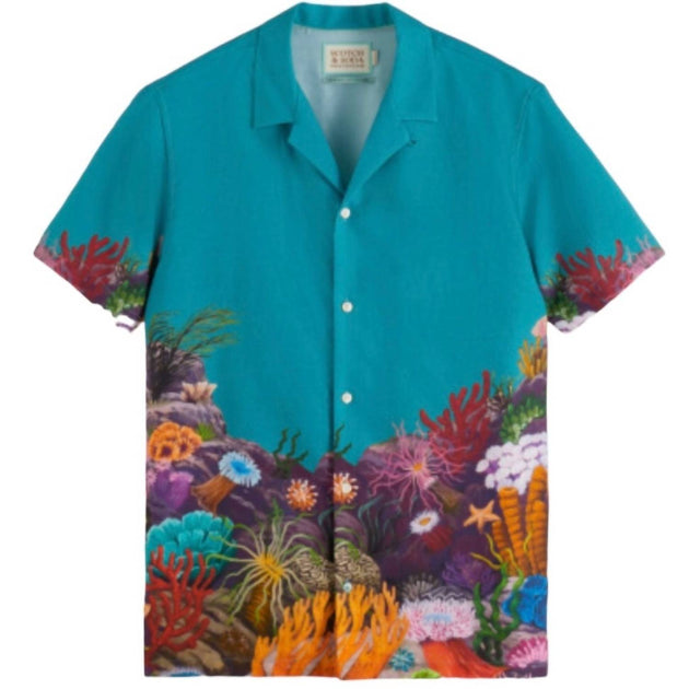 Scotch & Soda Placement Print Tencel Shirt Blue Small 3