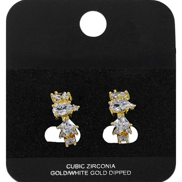 FASHNZFAB Multi Shape CZ Cluster Open Hoop Earrings Gold 2