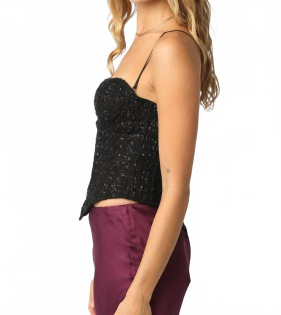 OLIVACEOUS Eva Sequin Top Black Medium 4