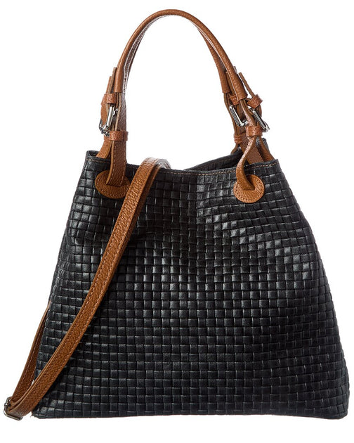 Italian Leather Shoulder Bag Black Large 2