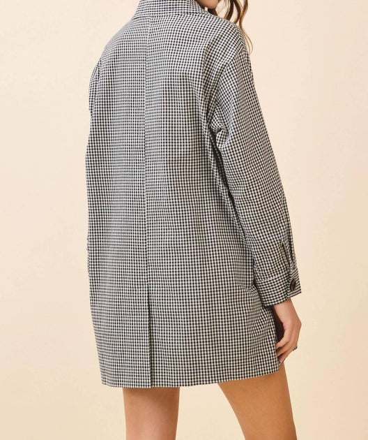 TCEC Gingham Button Down Jacket Grey Small 3