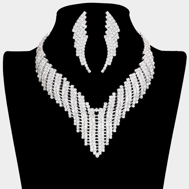 FASHNZFAB Jagged Collar Crystal Rhinestone Necklace Black 3