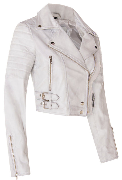 Infinity Womens Cropped Brando Leather Biker Jacket Red XXXLarge 3