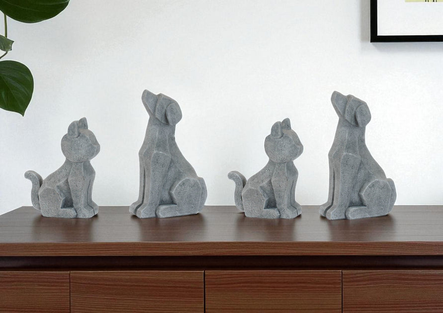Hivvago Set aus vier grauen Polyresin-Hundefiguren 2