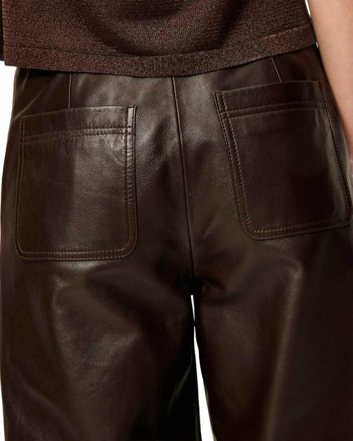 Sessun Manha Leather Pants In Coffee | ShopSimon