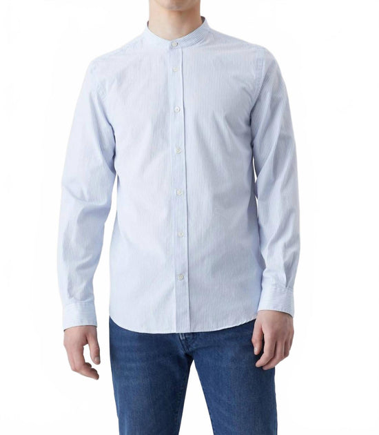 CLOSED Collarless Long Sleeve Shirt Blue Small 2